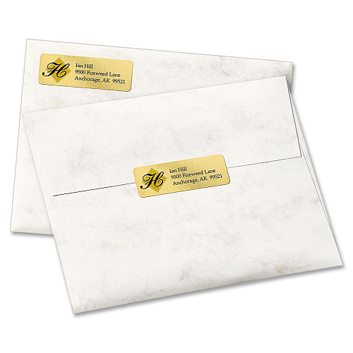 Avery&reg; Foil Mailing Labels 3/4" Height x 2 1/4" Width - Permanent Adhesive - Rectangle - Inkjet - Gold - Paper, Foil - 30 / Sheet - 10 Total Sheets - 1500 Total Label(s) - 300/Pack - 5 / Carton (08987)