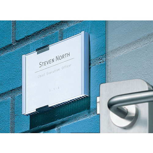 DURABLE&reg; Wall Mounted INFO SIGN 5.9" Width x 4.2" Height - Rectangular Shape - Wall Mountable, Door-mountable - Anti-glare - Indoor - Acrylic, Aluminum - Silver - 1 Each (480123)