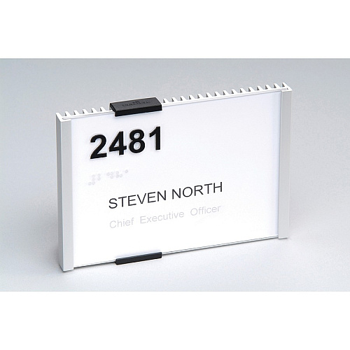 DURABLE&reg; Wall Mounted INFO SIGN 5.9" Width x 4.2" Height - Rectangular Shape - Wall Mountable, Door-mountable - Anti-glare - Indoor - Acrylic, Aluminum - Silver - 1 Each (480123)
