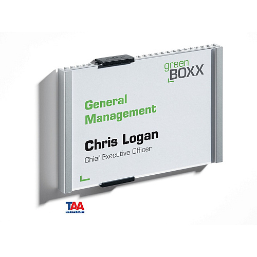 DURABLE&reg; Wall Mounted INFO SIGN 5.9" Width x 4.2" Height - Rectangular Shape - Wall Mountable, Door-mountable - Anti-glare - Indoor - Acrylic, Aluminum - Silver - 1 Each (480123)