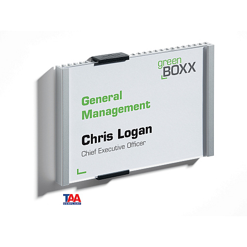 DURABLE&reg; Wall Mounted INFO SIGN 5.9" Width x 4.2" Height - Rectangular Shape - Wall Mountable, Door-mountable - Anti-glare - Indoor - Acrylic, Aluminum - Silver - 1 Each (480123)