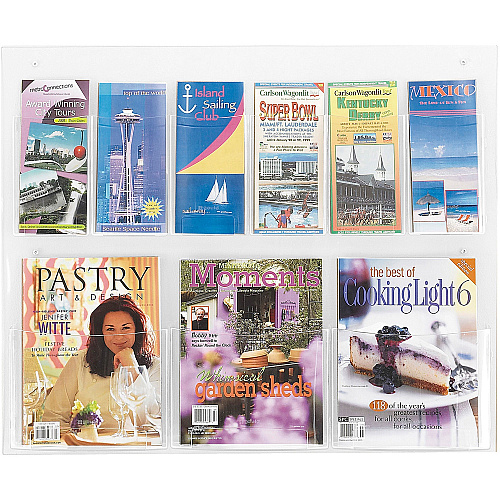Safco Nine Compartment Magazine/Pamphlet Display 9 Compartment(s) - Compartment Size : 7" x 2" x 9.12" - 23.50" Height x 28" Width x 3" Depth - Break Resistant - Clear - Polycarbonate, Polyethylene - 1 Each (5666CL)