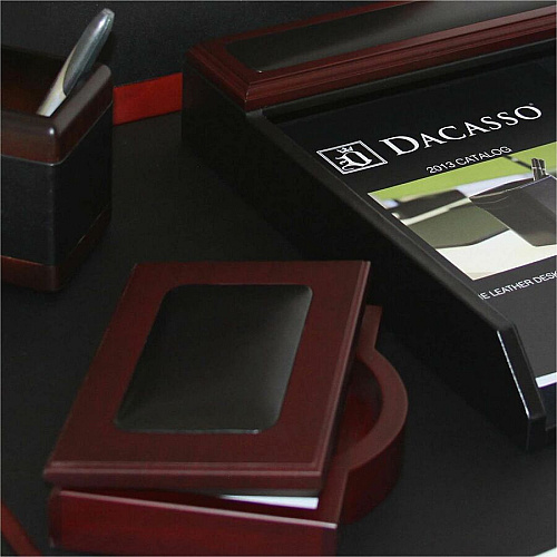 Dacasso Rosewood & Leather Memo Holder Leather, Wood - Black - 1 Each (A8009)