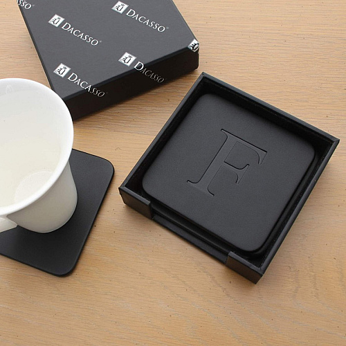 Dacasso Leather Coasters - Set of 4 Square with Holder Square - Black - Top Grain Leather, Felt - 1Each - 1 Each (A1081)