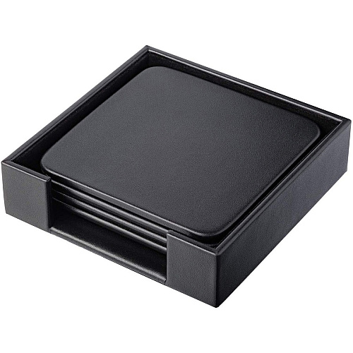 Dacasso Leather Coasters - Set of 4 Square with Holder Square - Black - Top Grain Leather, Felt - 1Each - 1 Each (A1081)