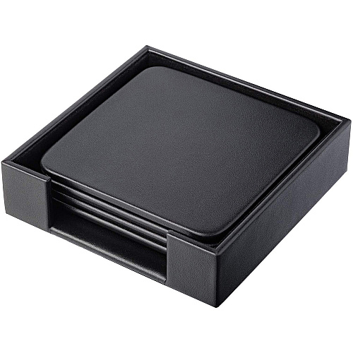 Dacasso Leather Coasters - Set of 4 Square with Holder Square - Black - Top Grain Leather, Felt - 1Each - 1 Each (A1081)