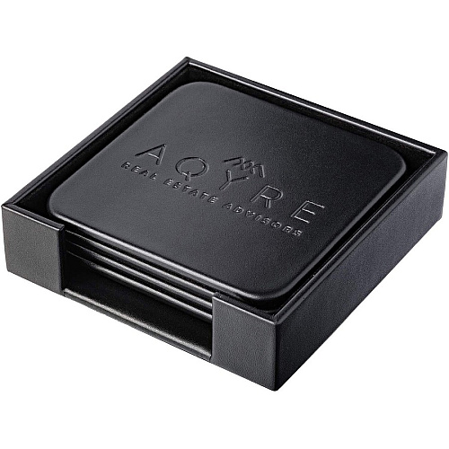 Dacasso Leather Coasters - Set of 4 Square with Holder Square - Black - Top Grain Leather, Felt - 1Each - 1 Each (A1081)