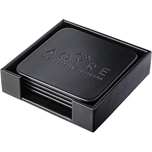Dacasso Leather Coasters - Set of 4 Square with Holder Square - Black - Top Grain Leather, Felt - 1Each - 1 Each (A1081)