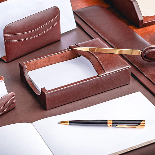 Dacasso Leather Memo Holder 4" Height x 6" Width - Leather - Brown - 1 Each (A3409)