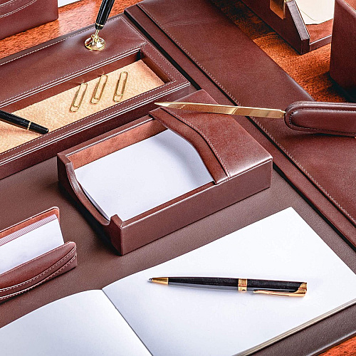 Dacasso Leather Memo Holder 4" Height x 6" Width - Leather - Brown - 1 Each (A3409)