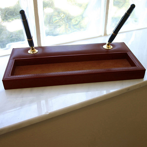 Dacasso Double Pen Stand 5.4" Height x 11.1" Width x 1" Depth - Leather - 1 Each (A3004)