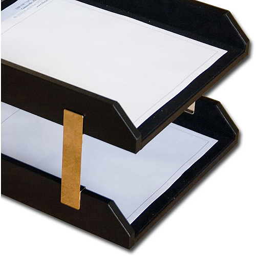 Dacasso Rosewood & Leather Double Letter Trays 7.25" Height x 10.50" Width x 13.75" Depth - Desktop - Black - Wood, Leather - 1 Each (A8020)