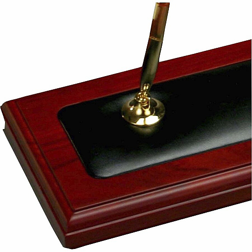 Dacasso Double Pen Stand 1" Height x 4.3" Width x 9.3" Length - Leather, Rosewood - 1 Each (A8004)