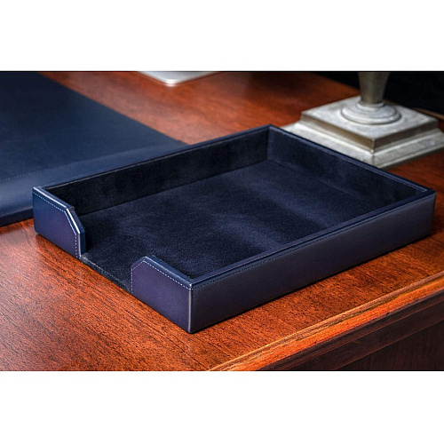 Dacasso Desk Tray with Lid Blue - Leather - 1 Each (A5001)