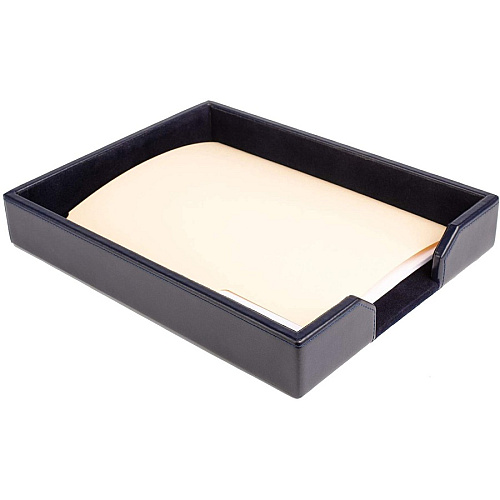Dacasso Desk Tray with Lid Blue - Leather - 1 Each (A5001)