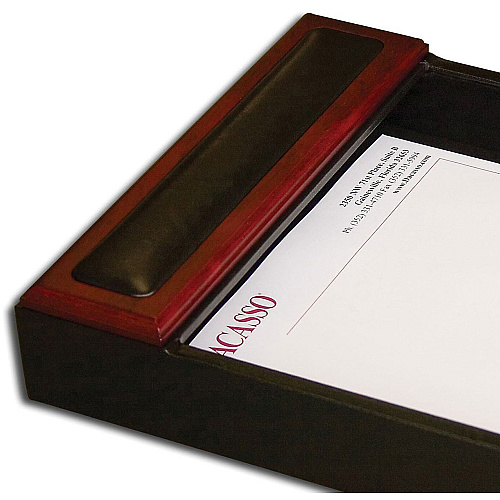 Dacasso Rosewood Letter Tray 2" Height x 10.50" Width x 13.75" Length - Desktop - Black - Wood, Leather - 1 Each (A8001)