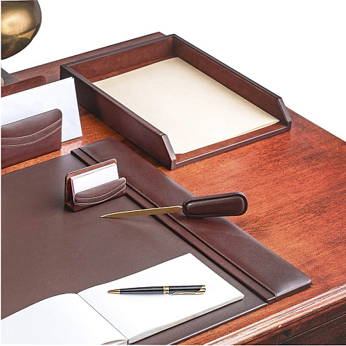Dacasso Single Front Load Tray 2" Height x 10.50" Width x 13.75" Length - Desktop - Chocolate - Leather - 1 Each (A3401)