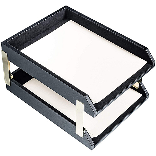 Dacasso Double Letter/ Legal Tray 2 Tier(s) - 7.25" Height x 10.50" Width x 13.75" Length - Black - Leather - 1 Each (A1020)