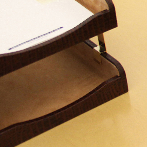 Dacasso Double Front Load Trays 2" Height x 10.50" Width x 13.75" Length - Desktop - Brown - Leather - 1 Each (A2020)
