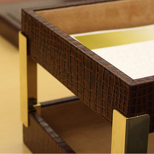 Dacasso Double Front Load Trays 2" Height x 10.50" Width x 13.75" Length - Desktop - Brown - Leather - 1 Each (A2020)