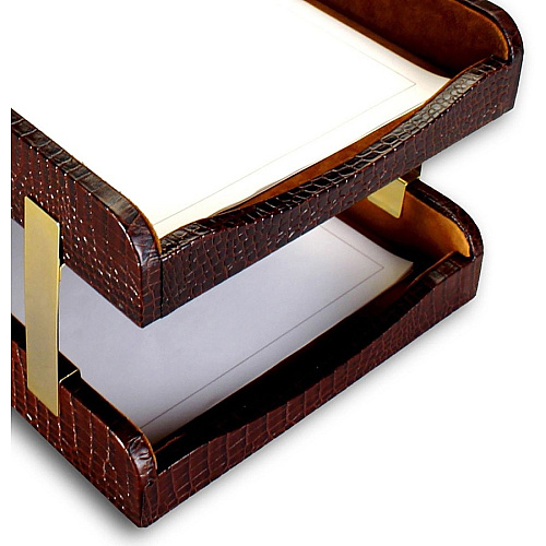 Dacasso Double Front Load Trays 2" Height x 10.50" Width x 13.75" Length - Desktop - Brown - Leather - 1 Each (A2020)
