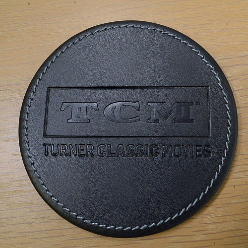 Dacasso Coaster Set with Holder 4 Coaster - Circle - Black - Leather - 1Each - 1 Each (A1245)