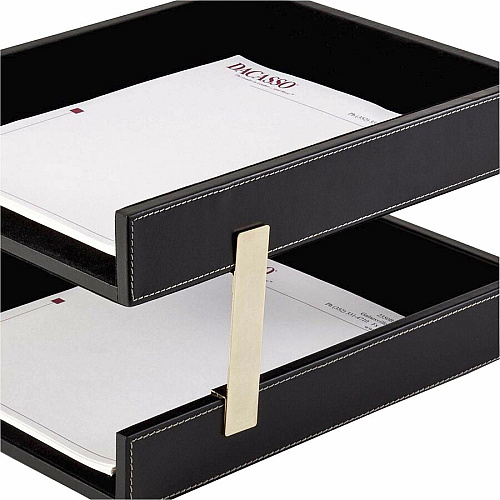 Dacasso Double Front Load Stacking Letter Tray 2" Height x 10.60" Width x 13.75" Length - Desktop - Black - Leather - 1 Each (A1220)