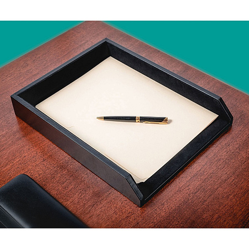 Dacasso Front Load Letter/Legal Tray 2.50" Height x 10.50" Width x 13.75" Length - Black - Leather - 1 Each (A1001)