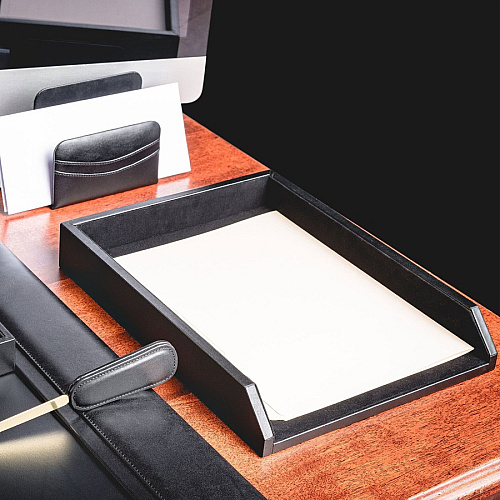 Dacasso Front Load Letter/Legal Tray 2.50" Height x 10.50" Width x 13.75" Length - Black - Leather - 1 Each (A1001)