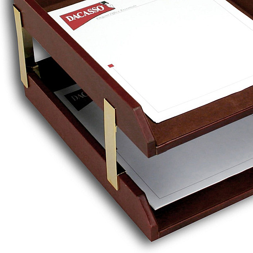 Dacasso Double Front Load Letter / Legal Trays 2" Height x 10.50" Width x 13.75" Length - Desktop - Mocha - Leather - 1 Each (A3020)
