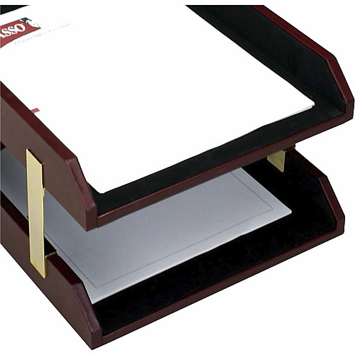 Dacasso Desk Tray 2" Height x 10.50" Width x 13.75" Depth - Desktop - Stackable - Burgundy - Leather - 1 Each (A7020)