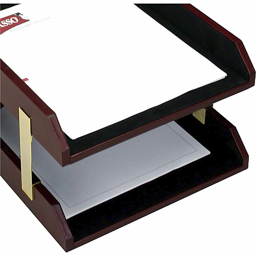 Dacasso Desk Tray 2" Height x 10.50" Width x 13.75" Depth - Desktop - Stackable - Burgundy - Leather - 1 Each (A7020)