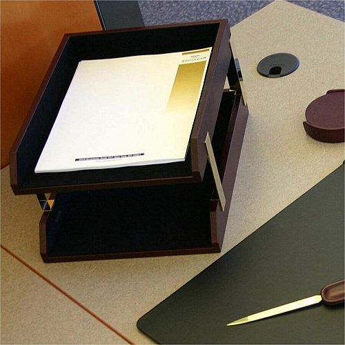 Dacasso Desk Tray 2" Height x 10.50" Width x 13.75" Depth - Desktop - Stackable - Burgundy - Leather - 1 Each (A7020)