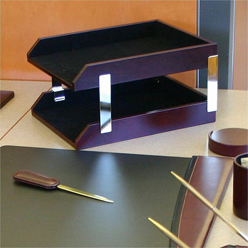Dacasso Desk Tray 2" Height x 10.50" Width x 13.75" Depth - Desktop - Stackable - Burgundy - Leather - 1 Each (A7020)
