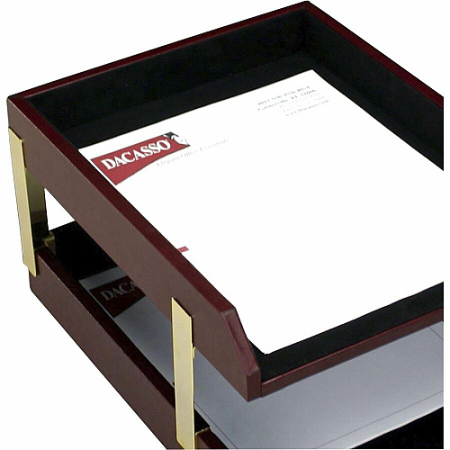 Dacasso Desk Tray 2" Height x 10.50" Width x 13.75" Depth - Desktop - Stackable - Burgundy - Leather - 1 Each (A7020)