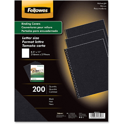 Fellowes Expressions Linen Presentation Covers 11" Height x 8.5" Width x 0.1" Depth - For Letter 8 1/2" x 11" Sheet - Rectangular - Black - Linen - 200 / Pack (5217001)