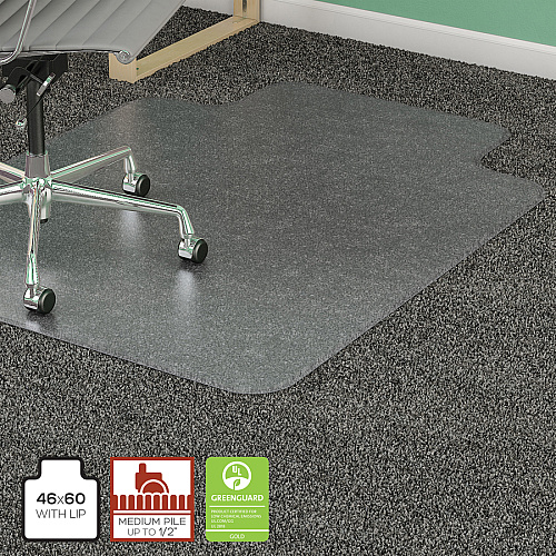 Lorell Medium-Pile Wide Lip Chairmat 60" Length x 46" Width x 0.133" Thickness - Lip Size 12" Length x 25" Width - Rectangular - Vinyl - Clear - 1 Each (LLR25755)
