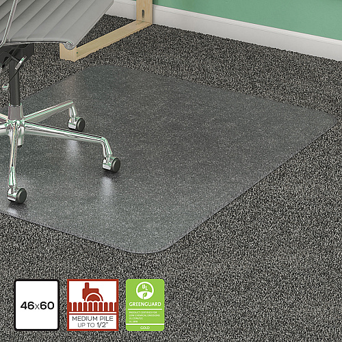 Lorell Medium-Pile Smooth Edge Chairmat Carpeted Floor - 60" Length x 46" Width x 0.133" Thickness - Rectangular - Vinyl - Clear - 1 Each (LLR25754)