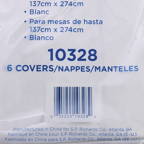 Genuine Joe Plastic Rectangular Table Covers 108" Length x 54" Width - Plastic - White - 6 / Pack (GJO10328)