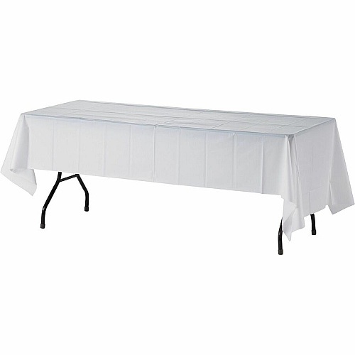 Genuine Joe Plastic Rectangular Table Covers 108" Length x 54" Width - Plastic - White - 6 / Pack (GJO10328)