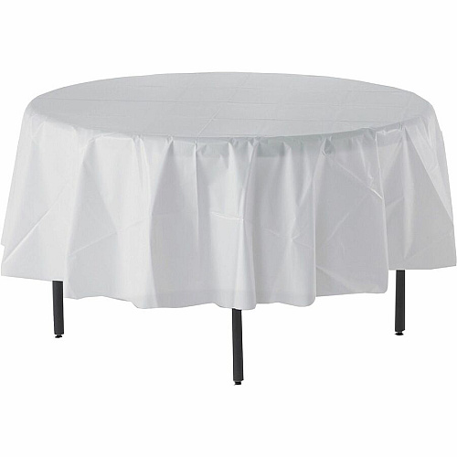 Genuine Joe Plastic Round Tablecovers 84" Diameter - Plastic - White - 6 / Pack (GJO10330)