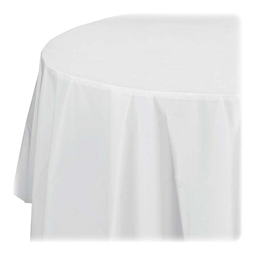 Genuine Joe Plastic Round Tablecovers 84" Diameter - Plastic - White - 6 / Pack (GJO10330)