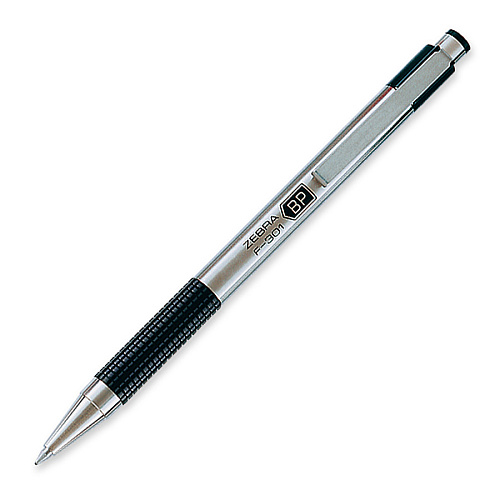 Zebra STEEL 3 Series F-301 Retractable Ballpoint Pen 0.7 mm Fine Pen Point - Refillable - Retractable - Black Ink - Stainless Steel Barrel - 1 Each (27111)