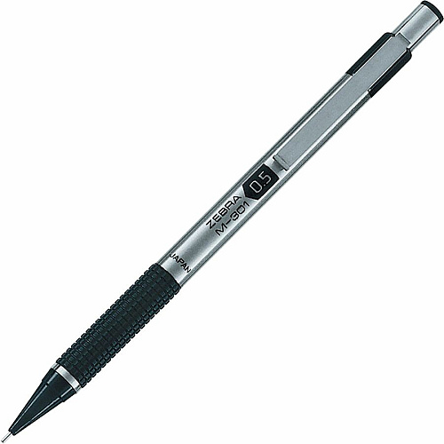 Zebra STEEL 3 Series M-301 Mechanical Pencil 0.5 mm Lead - Refillable - Silver Stainless Steel, Black Barrel - 1 Each (54011)