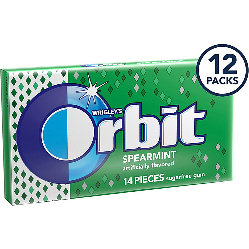 Orbit Spearmint Sugar-free Gum - 12 packs Spearmint - Individually Wrapped - 14 /Pack - 12 / Box (11484)