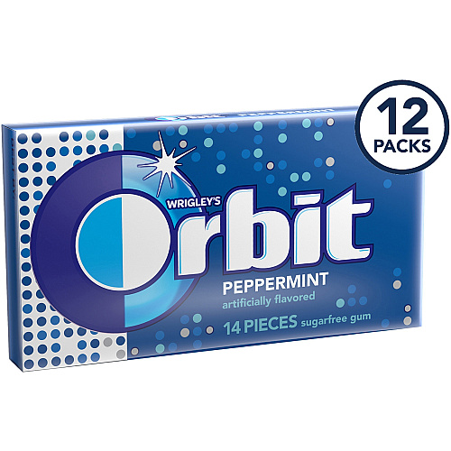 Orbit Peppermint Sugarfree Gum - 12 packs Peppermint - Individually Wrapped - 14 /Pack - 12 / Box (21486)