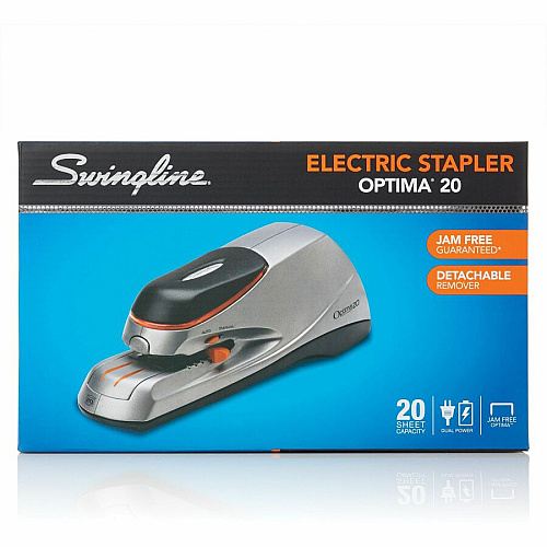 Swingline Optima 20 Electric Stapler Staples Upto 20 Sheet of 20lb Paper - Holds Upto 210 Staple - Full Strip - Staple Size: 0.25" - Front - 6 x AA - Silver, Black - Plastic - 1 Each (48208)