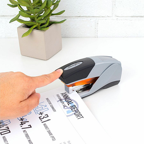 Swingline Optima 25 Compact Reduced Effort Stapler Staples Upto 25 Sheet of 20lb Paper - Holds Upto 105 Staple - Half Strip - Staple Size: 0.25" - Gray, Black, Orange - Plastic, Metal - 1 Each (66412)
