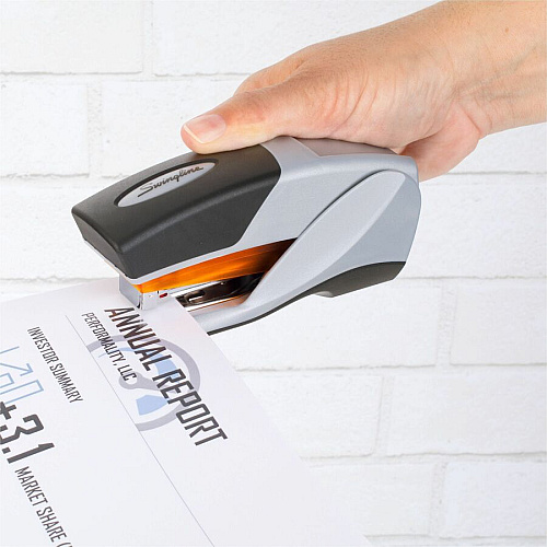Swingline Optima 25 Compact Reduced Effort Stapler Staples Upto 25 Sheet of 20lb Paper - Holds Upto 105 Staple - Half Strip - Staple Size: 0.25" - Gray, Black, Orange - Plastic, Metal - 1 Each (66412)
