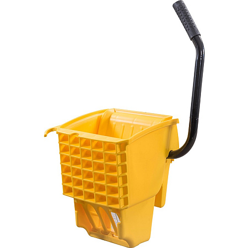 Genuine Joe Splash Shield Mop Bucket/Wringer 6.50 gal - Wringer, Caution Sign, Handle, Measurement Marking, Caster, Putty Knife Holder, Mop Stick Holder - Plastic, Metal - Black, Yellow - 1 Each (GJO60466)